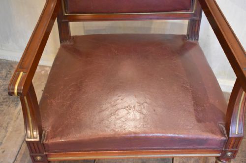FRENCH MAHOGANY BRASS AND LEATHER ARMCHAIR - ADDITIONAL PHOTO 6