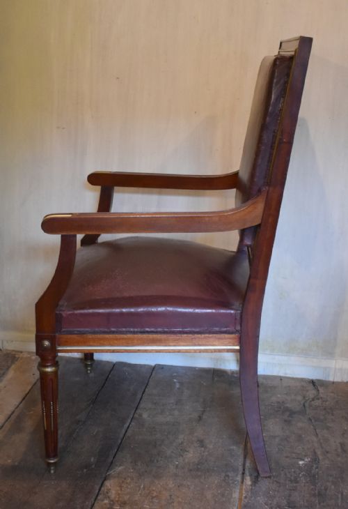 FRENCH MAHOGANY BRASS AND LEATHER ARMCHAIR - ADDITIONAL PHOTO 7