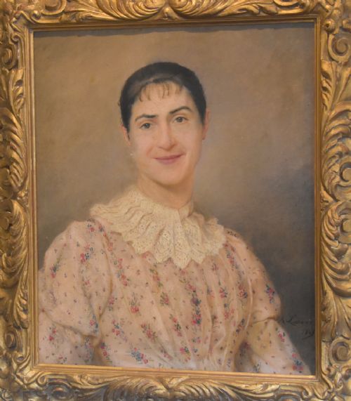 OIL PORTRAIT OF A SMILING LADY BY ALARROUX - ADDITIONAL PHOTO 2