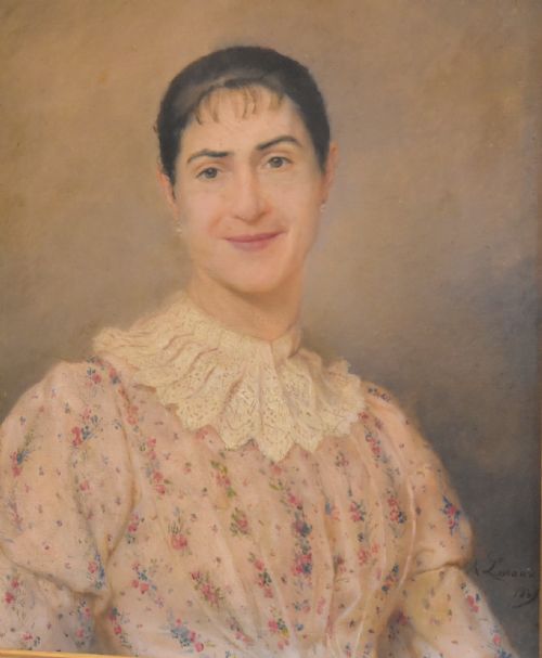 OIL PORTRAIT OF A SMILING LADY BY ALARROUX - ADDITIONAL PHOTO 3