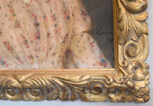 OIL PORTRAIT OF A SMILING LADY BY ALARROUX - ADDITIONAL PHOTO 5