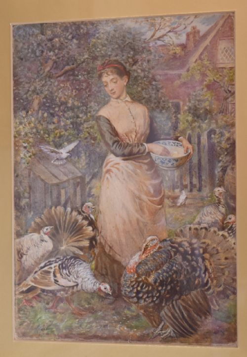 SUPERB WATERCOLOUR 'FEEDING THE TURKEYS' BY ROBERT CROZIER - ADDITIONAL PHOTO 2