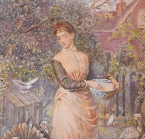 SUPERB WATERCOLOUR 'FEEDING THE TURKEYS' BY ROBERT CROZIER - ADDITIONAL PHOTO 3