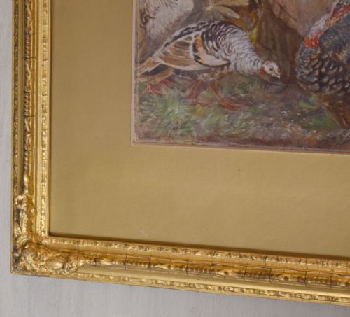 SUPERB WATERCOLOUR 'FEEDING THE TURKEYS' BY ROBERT CROZIER - ADDITIONAL PHOTO 4