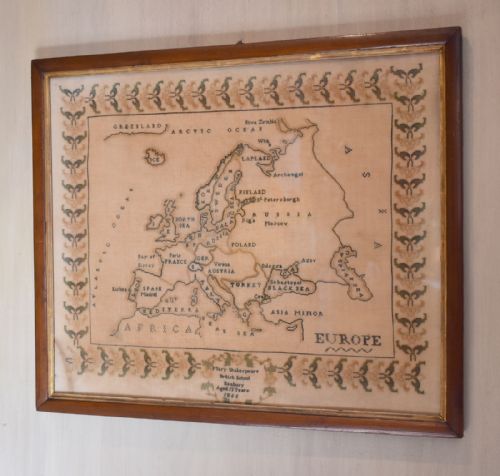 unusual victorian map sampler of europe - CATEGORY: ANTIQUE MISCELLANEOUS - DATED 1850