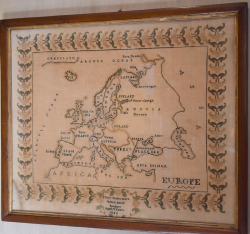 UNUSUAL VICTORIAN MAP SAMPLER OF EUROPE - ADDITIONAL PHOTO 1