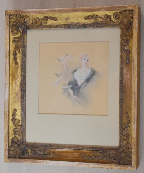 FINE WATERCOLOUR OF A LADY WITH CHERUBS BY LUCIUS ROSSI - ADDITIONAL PHOTO 1