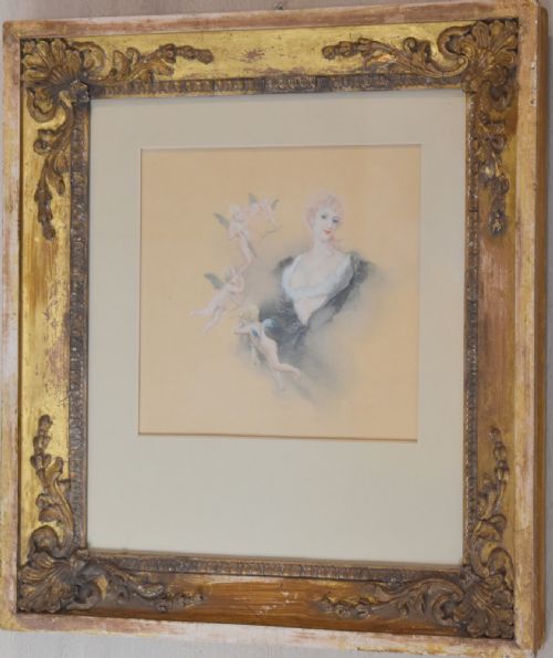 FINE WATERCOLOUR OF A LADY WITH CHERUBS BY LUCIUS ROSSI - ADDITIONAL PHOTO 2