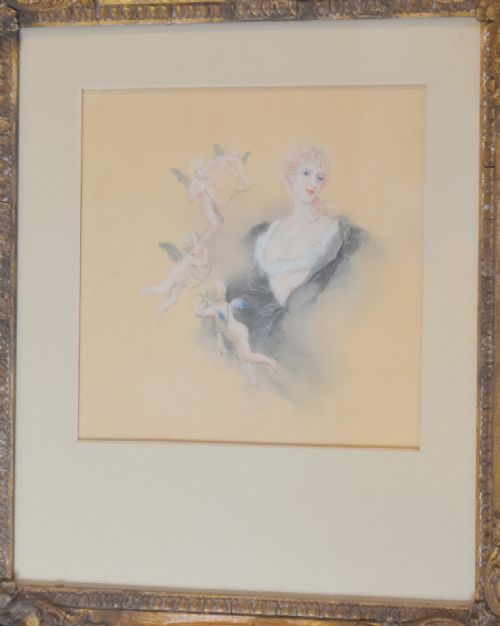 FINE WATERCOLOUR OF A LADY WITH CHERUBS BY LUCIUS ROSSI - ADDITIONAL PHOTO 3