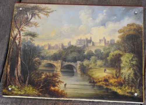 SUPERB PAPIER MACHE BLOTTER WITH OIL PAINTING OF ALNWICK CASTLE - ADDITIONAL PHOTO 1