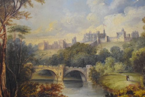 SUPERB PAPIER MACHE BLOTTER WITH OIL PAINTING OF ALNWICK CASTLE - ADDITIONAL PHOTO 2
