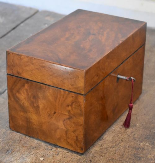 FINE LONDON MADE BUR WALNUT TEA CADDY - ADDITIONAL PHOTO 4