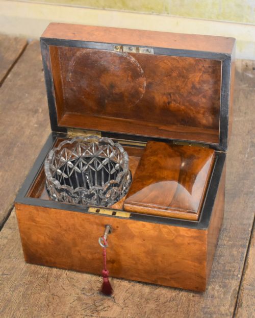 FINE LONDON MADE BUR WALNUT TEA CADDY - ADDITIONAL PHOTO 5