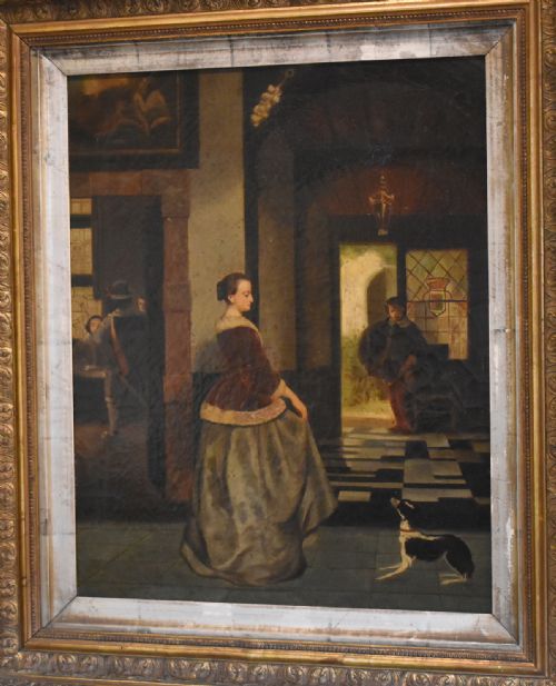 FINE DUTCH INTERIOR SCENE OIL PAINTING - ADDITIONAL PHOTO 2