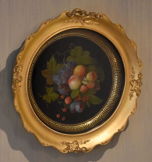 fine victorian framed painted toleware tray - CATEGORY: ANTIQUE MISCELLANEOUS - DATED 1870
