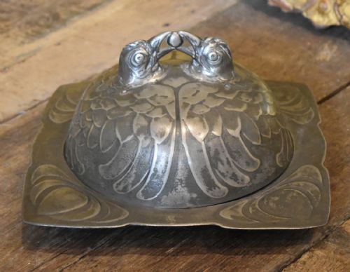 art nouveau pewter covered egg dish - CATEGORY: ANTIQUE METAL - DATED EDWARDIAN