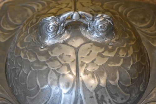 ART NOUVEAU PEWTER COVERED EGG DISH - ADDITIONAL PHOTO 2
