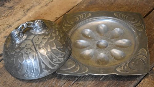 ART NOUVEAU PEWTER COVERED EGG DISH - ADDITIONAL PHOTO 3