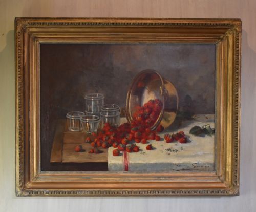 LARGE STILL LIFE OIL PAINTING JAM MAKING - ADDITIONAL PHOTO 1