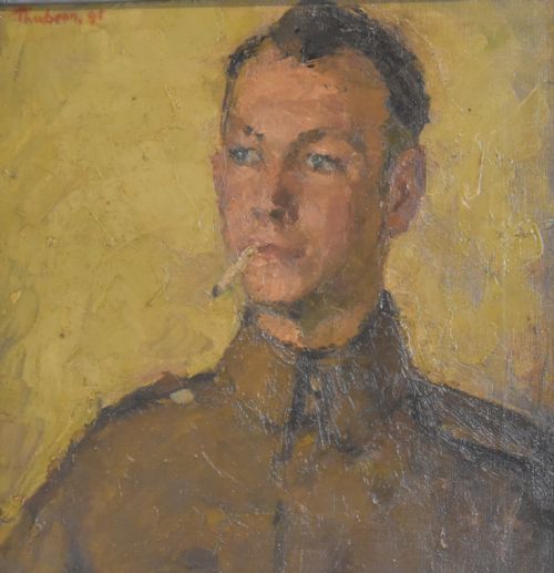 OIL PORTRAIT OF A SOLDIER BY HARRY THUBRON 19151985 - ADDITIONAL PHOTO 5
