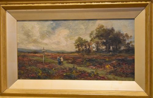 LANDSCAPE OIL PAINTING WITH FIGURES AT A CROSSROAD - ADDITIONAL PHOTO 2