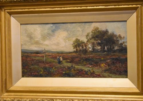 LANDSCAPE OIL PAINTING WITH FIGURES AT A CROSSROAD - ADDITIONAL PHOTO 3