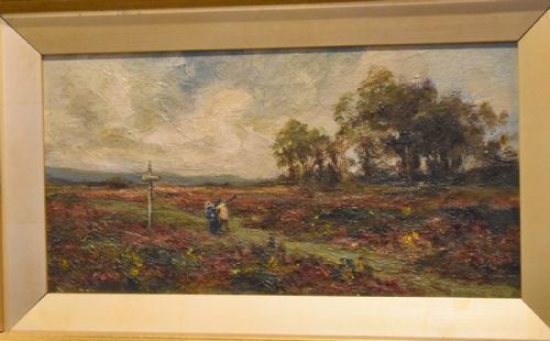 LANDSCAPE OIL PAINTING WITH FIGURES AT A CROSSROAD - ADDITIONAL PHOTO 5