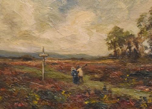 LANDSCAPE OIL PAINTING WITH FIGURES AT A CROSSROAD - ADDITIONAL PHOTO 6