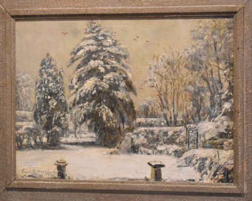 WINTER GARDEN SCENE OIL PAINTING BY FRANK E BERESFORD - ADDITIONAL PHOTO 2