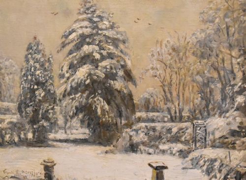 WINTER GARDEN SCENE OIL PAINTING BY FRANK E BERESFORD - ADDITIONAL PHOTO 3
