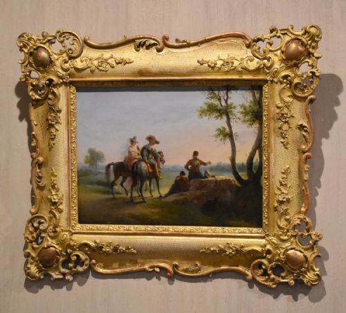 fine falconry scene oil painting by eugne charpentier - CATEGORY: ANTIQUE ART - DATED 1850