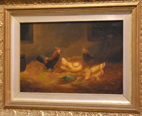 OIL PAINTING OF CHICKENS IN A BARN - ADDITIONAL PHOTO 2