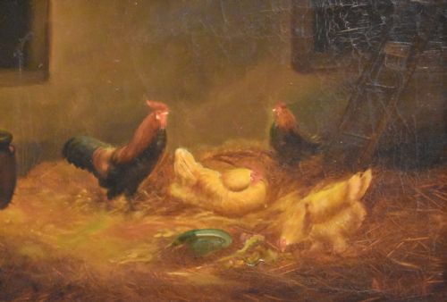 OIL PAINTING OF CHICKENS IN A BARN - ADDITIONAL PHOTO 4