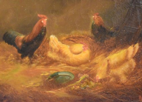 OIL PAINTING OF CHICKENS IN A BARN - ADDITIONAL PHOTO 6