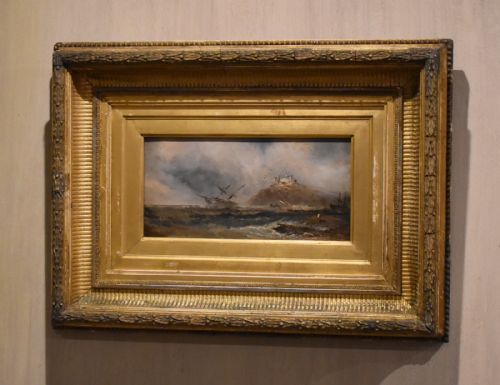 victorian oil painting shipwreck off bamburgh castle - CATEGORY: ANTIQUE ART - DATED 1870