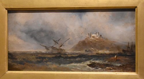 VICTORIAN OIL PAINTING SHIPWRECK OFF BAMBURGH CASTLE - ADDITIONAL PHOTO 4