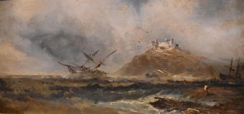 VICTORIAN OIL PAINTING SHIPWRECK OFF BAMBURGH CASTLE - ADDITIONAL PHOTO 5