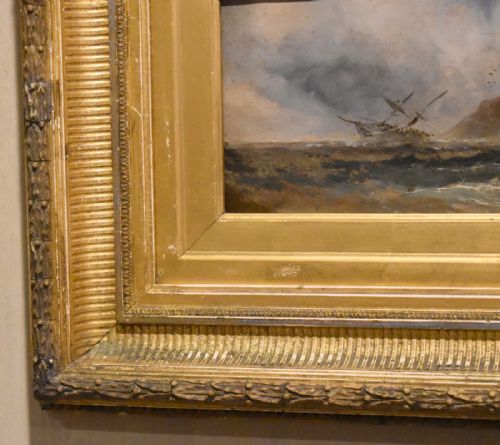 VICTORIAN OIL PAINTING SHIPWRECK OFF BAMBURGH CASTLE - ADDITIONAL PHOTO 6