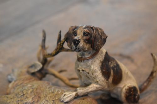 LARGE COLD PAINTED BRONZE GROUP OF A HOUND WITH STAG - ADDITIONAL PHOTO 1
