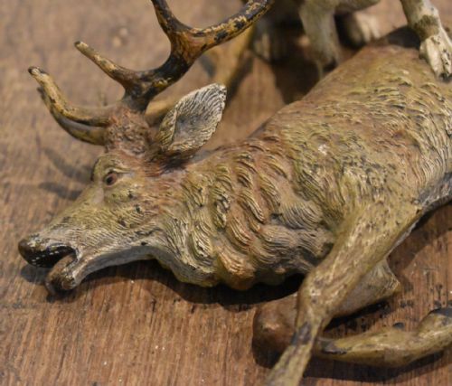 LARGE COLD PAINTED BRONZE GROUP OF A HOUND WITH STAG - ADDITIONAL PHOTO 4