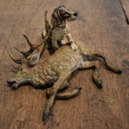 LARGE COLD PAINTED BRONZE GROUP OF A HOUND WITH STAG - ADDITIONAL PHOTO 5