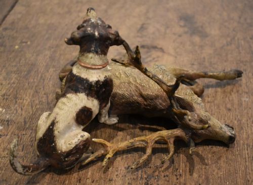 LARGE COLD PAINTED BRONZE GROUP OF A HOUND WITH STAG - ADDITIONAL PHOTO 6