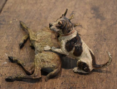 LARGE COLD PAINTED BRONZE GROUP OF A HOUND WITH STAG - ADDITIONAL PHOTO 7