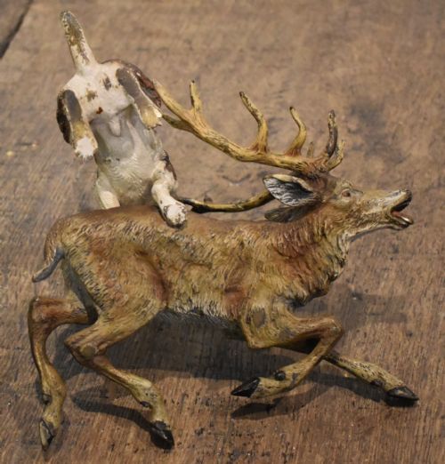 LARGE COLD PAINTED BRONZE GROUP OF A HOUND WITH STAG - ADDITIONAL PHOTO 8