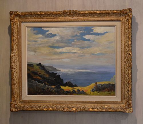 cornish coast oil painting by hugh edward ridge - CATEGORY: ANTIQUE ART - DATED 1950