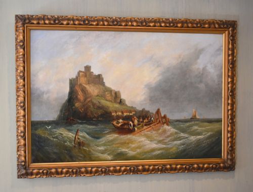 fine victorian oil painting of saint michaels mount - CATEGORY: ANTIQUE ART - DATED 1870
