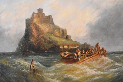 FINE VICTORIAN OIL PAINTING OF SAINT MICHAELS MOUNT - ADDITIONAL PHOTO 4