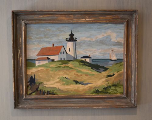 charming 1930s oil painting of a lighthouse - CATEGORY: ANTIQUE ART - DATED 1930