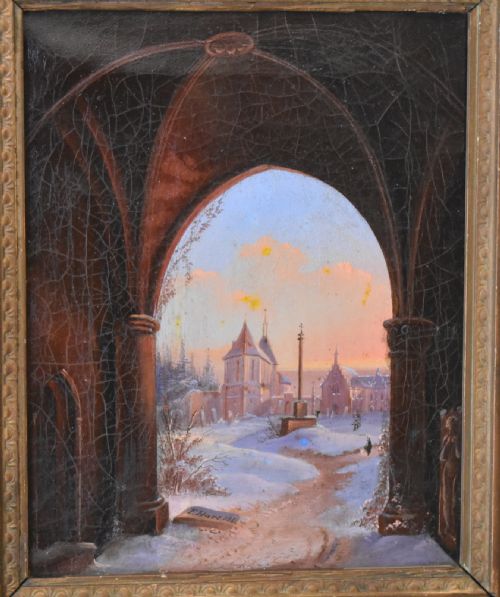SMALL VICTORIAN GOTHIC OIL PAINTING BY FHART - ADDITIONAL PHOTO 2