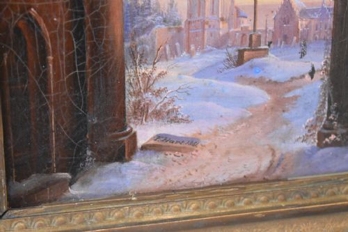 SMALL VICTORIAN GOTHIC OIL PAINTING BY FHART - ADDITIONAL PHOTO 3